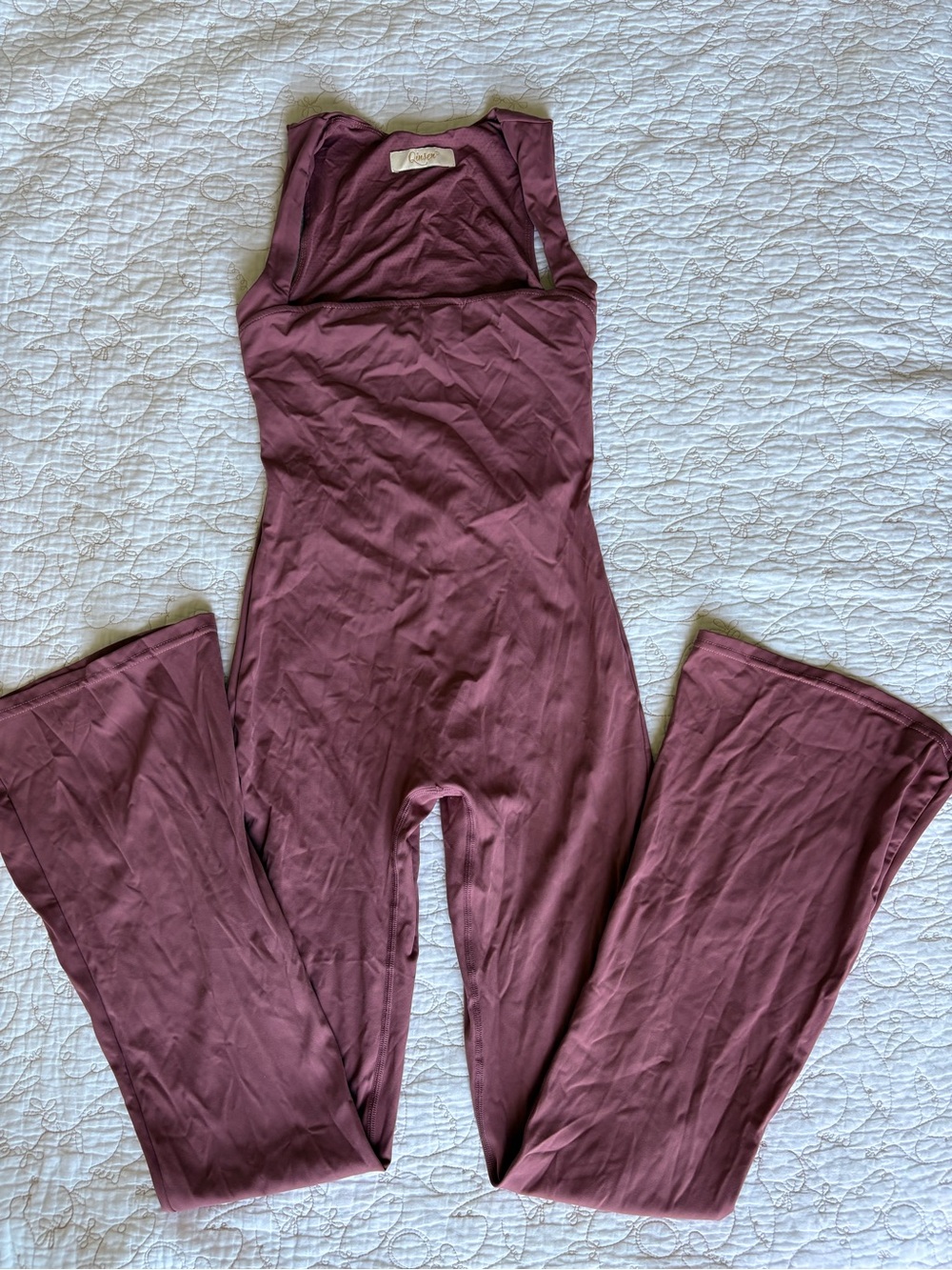 Qinsen Tank Flare Bodysuit— Pink Mauve